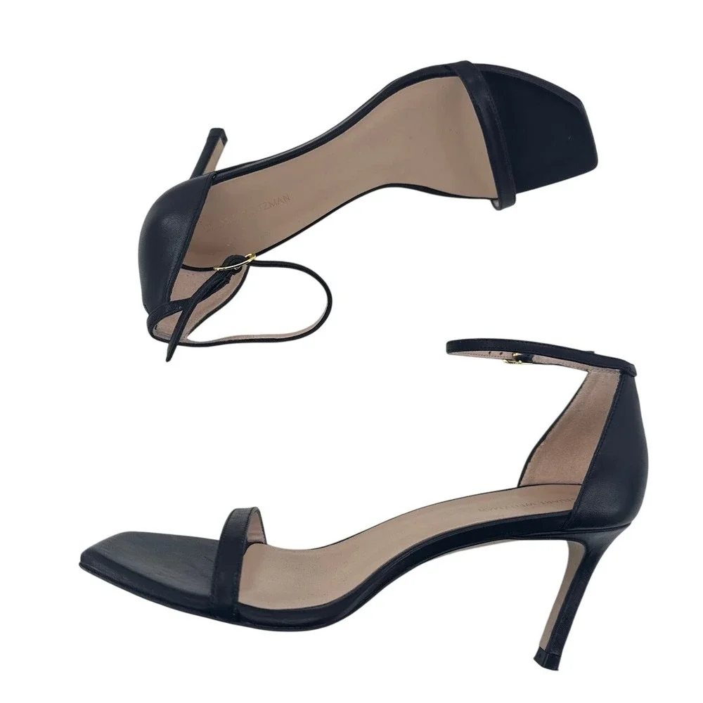 Stuart Weitzman Amelina 75 Stiletto Sandals SB223 Womens 7.5B EU 38 Heels Black